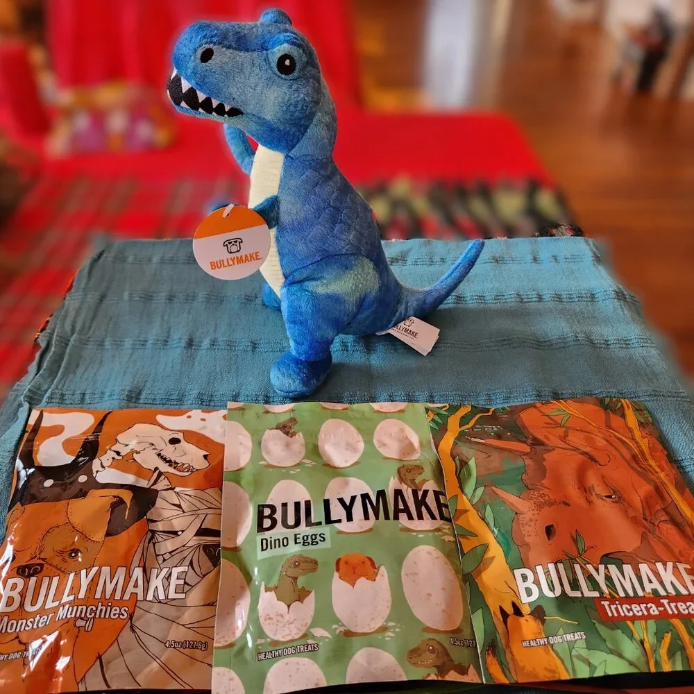 BULLYMAKE Dog Plushy Power Chew & Treat Set – Dinosaur - NEW